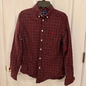 Ralph Lauren boys long sleeve black & red plaid dress shirt size large 14-16